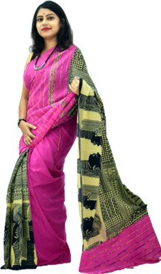 usk Printed Bollywood Pure Cotton Saree(Multicolor)
