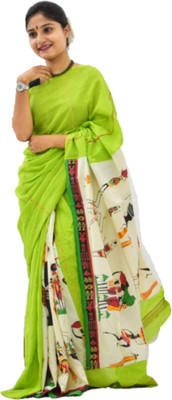 usk Printed Bollywood Pure Cotton Saree(Multicolor)