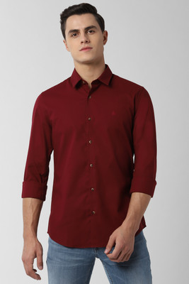 Peter England University Men Solid Casual Maroon Shirt