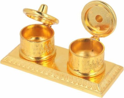 Satya Vipal Beautiful Golden Roli-Chandan, Chawal-Akshat- Haldi - Kumkum Box chopda for Gift and Pooja Purpose Showpiece - 11 cm Decorative Showpiece  -  5 cm(Metal, Gold)