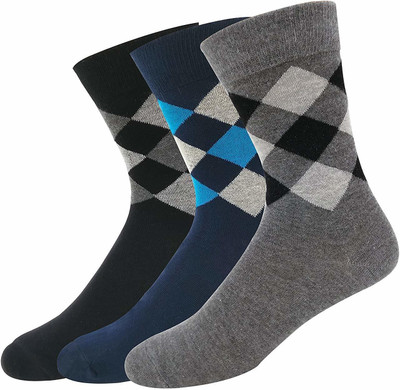 Sanchi Creation Men Argyle Mid-Calf/Crew(Pack of 3)