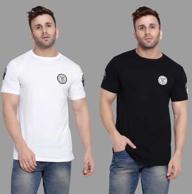 Lawful Casual Solid Men Round Neck White, Black T-Shirt