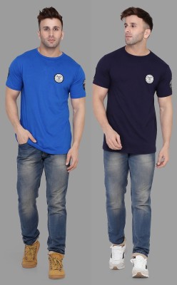 Lawful Casual Solid Men Round Neck Dark Blue, Blue T-Shirt