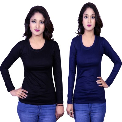 Kanchan World Solid Women Round Neck Multicolor T-Shirt