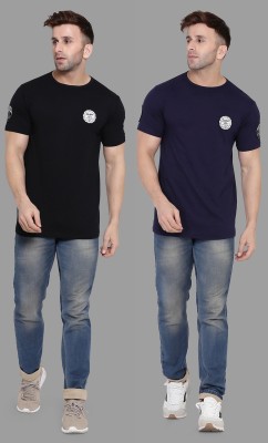 Trendfull Solid Men Round Neck Dark Blue, Black T-Shirt