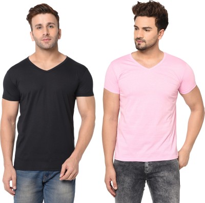 Tivy Solid Men V Neck Multicolor T-Shirt