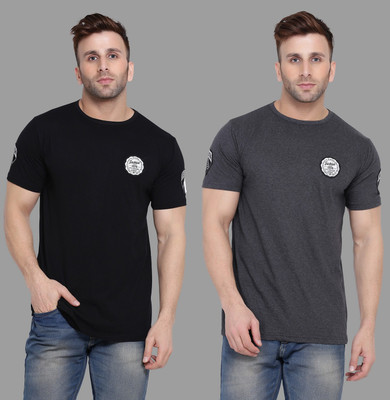 Money Leaf Solid Men Round Neck Black, Grey T-Shirt