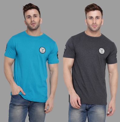 Lawful Casual Solid Men Round Neck Grey, Light Green T-Shirt