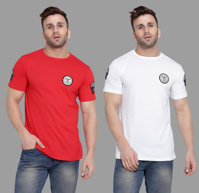 BEYOU FASHION Solid Men Round Neck Red, White T-Shirt