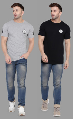 Money Leaf Solid Men Round Neck Black, Grey T-Shirt