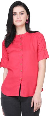 SAAKAA Casual Half Sleeve Solid Women Pink Top