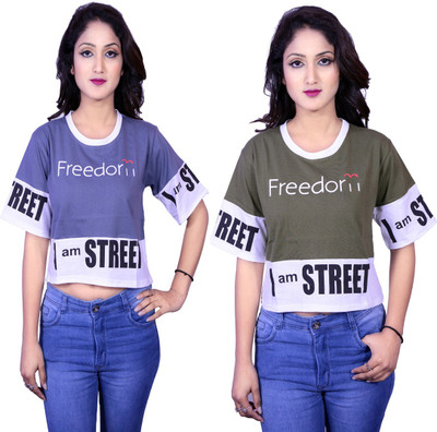 Deep Collection Casual Half Sleeve Printed Women Multicolor Top