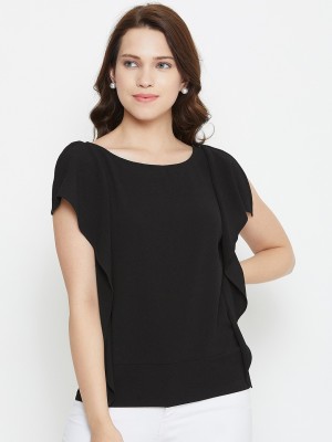 Imfashini Casual Short Sleeve Solid Women Black Top