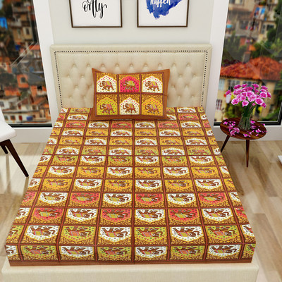 RIYA FABRICS 104 TC Cotton Single Jaipuri Prints Flat Bedsheet(Pack of 1, 38Multicolor)