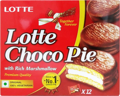 Lotte Choco Pie - Soft Biscuits coated with Premium Chocolate Cream Sandwich Biscuit(336 g)