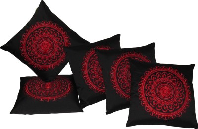ZIKRAK EXIM Embroidered Cushions Cover(Pack of 5, 40 cm*40 cm, Black, Red)