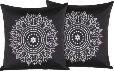 ZIKRAK EXIM Embroidered Cushions Cover(Pack of 2, 40 cm*40 cm, Black, Silver)