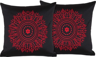 ZIKRAK EXIM Embroidered Cushions Cover(Pack of 2, 40 cm*40 cm, Black, Red)