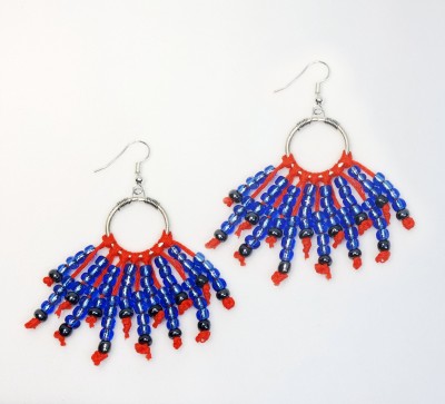 BlingBeautifulAcc Blue & Orange seed Bead Tassel Earrings Beads Cotton Dori, Metal Drops & Danglers