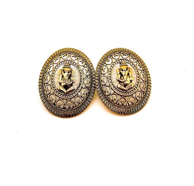 VEDAASSY HANDMADE DESIGNER TRADITIONAL GOLD PLATED OXIDISED LORD GANESH STUD EARRINGS FOR WOMEN AND GIRLS Metal Stud Earring