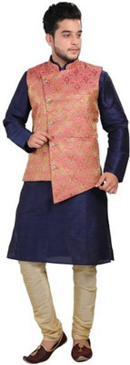 HUZUR Men Kurta Churidar Ethnic Jacket Set