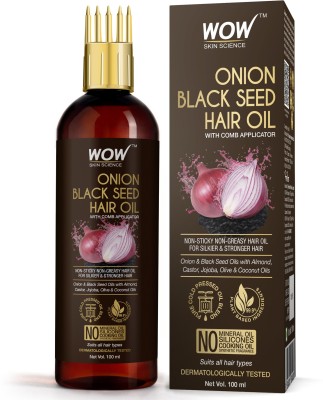 WOW SKIN SCIENCE Onion Black Seed Hair Oil - WITH COMB APPLICATOR - Controls Hair Fall - NO Mineral Oil, Silicones, Cooking Oil & Synthetic Fragrance Hair Oil(100 ml)