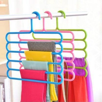 SUKHAD ENTERPRISE SUKHAD ENTERPRISE 5 layer hanger for cloth | tie | scarf | suit {multi-colour} pack of 3 Plastic Shirt Pack of 3 Hangers For  Shirt(Green, Blue, Pink, Purple)