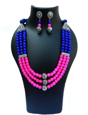 shreejacollection Oxidised Silver, Glass Pink, Blue Jewellery Set(Pack of 1)