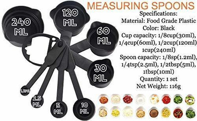 SEASPIRIT Baking Measurement Cups and Plastic Measuring Spoon Set (Pack of 8) Plastic Serving Spoon Set(Pack of 8)