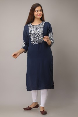 karodiwaal collection Women Embroidered Straight Kurta(Dark Blue)