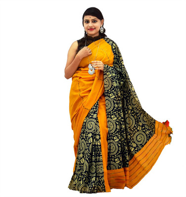 usk Printed Bollywood Pure Cotton Saree(Multicolor)
