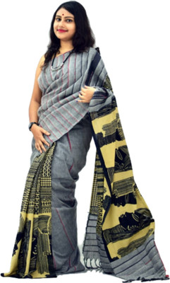 usk Printed Bollywood Pure Cotton Saree(Multicolor)