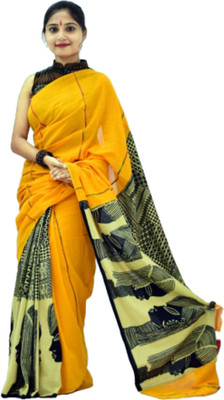 usk Printed Bollywood Pure Cotton Saree(Multicolor)