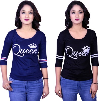 Kanchan World Solid Women Round Neck Multicolor T-Shirt