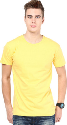 KETEX Solid Men Round Neck Yellow T-Shirt