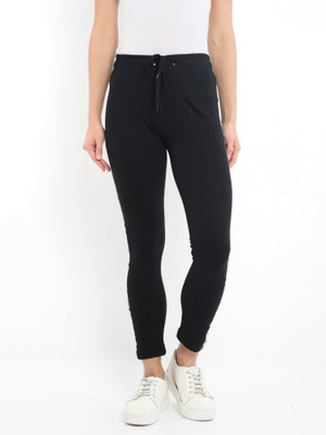 Fleximaa Striped Women Black Track Pants