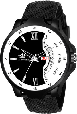 LIMESTONE Mesh Strap Day and Date Functions All Black Quartz Analog Watch  - For Men