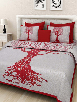 KRISHANATEXTILE 121 TC Cotton King 3D Printed Flat Bedsheet(Pack of 1, Red)