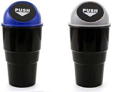 MUNSHINE Mini Car Trash Bin Can Holder Dustbin Combo Pack of 2 Plastic Dustbin(Black, Blue, Pack of 2)