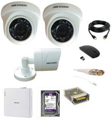 HIKVISION hikvision 2mp, 2 dome camera, 1 bullet camera, 4 channel dvr, 4 channel power supply, 500 gb hard disk hdmi wire, wireless mouse and all accessories are required. Security Camera(500 GB, 4 Channel)