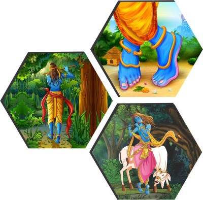 saf Radha Krishna Hexagon Digital Reprint 17 inch x 17 inch Painting(With Frame, Pack of 3)