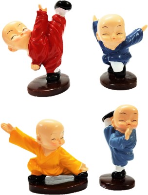 AFTERSTITCH Style Kungfu monks set of 4 Decorative Showpiece  -  7 cm(Polyresin, Multicolor)