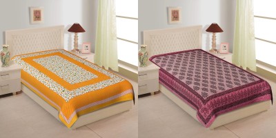 Indram 144 TC Cotton Single Printed Flat Bedsheet(Pack of 2, Pink)