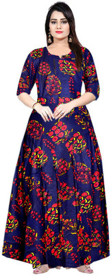 Khushi Print Women Fit and Flare Multicolor Maxi/Full Length Dress
