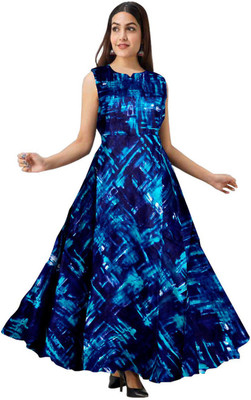 JWF Women Fit and Flare Multicolor Maxi/Full Length Dress
