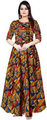 SILVER ORGANISATION Women Fit and Flare Multicolor Maxi/Full Length Dress