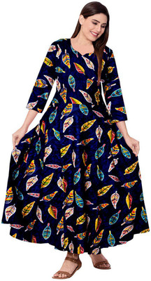 SILVER ORGANISATION Women Fit and Flare Blue Maxi/Full Length Dress