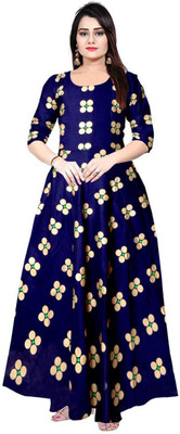 MUDRIKA Women Fit and Flare Multicolor Maxi/Full Length Dress