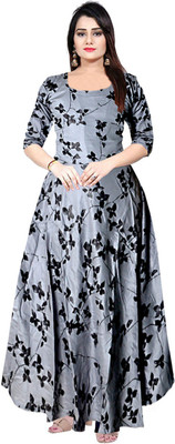 JWF Women Fit and Flare Multicolor Maxi/Full Length Dress