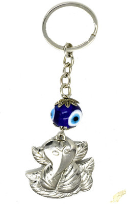 AFH Blue Eye of Protection Ganesha Silver Spiritual Key Chain Key Chain